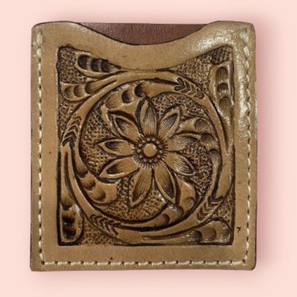 Accessories - Stick On Card Wallet for Phone or Boots Floral Tooled Leather